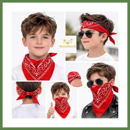 HOBİBAHÇEM Kırmızı Kovboy Fuları Çocuk Bandana Western Desenli Boyun Fuları HB006