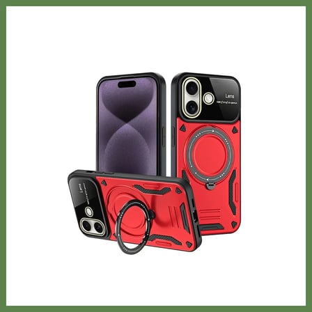 HOBİBAHÇEM iPhone 16 Uyumlu Kılıf Joy Lens Standlı Kapak - Kırmızı HB006