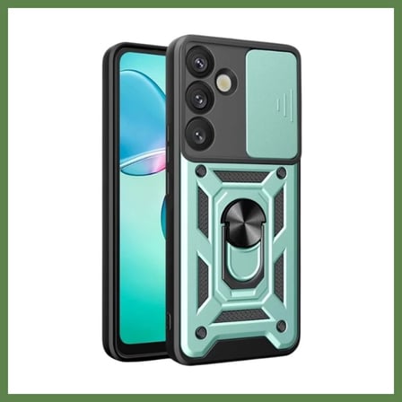 HOBİBAHÇEM Samsung Galaxy S25 Plus Uyumlu Kılıf Pars Lens Yüzüklü Silikon - Yeşil HB006