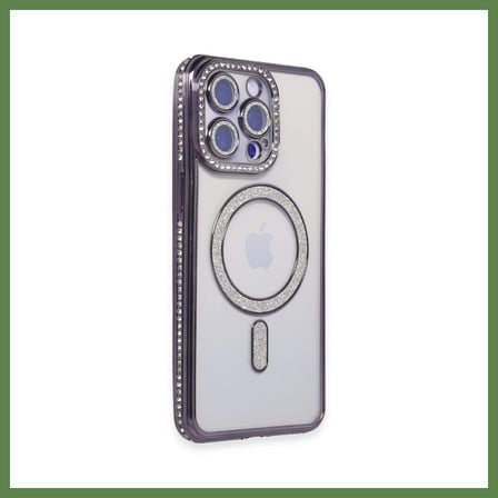 HOBİBAHÇEM iPhone 15 Pro Max Uyumlu Kılıf Joke Simli Magneticsafe Kılıf - Derin Mor HB006