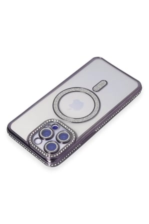 HOBİBAHÇEM iPhone 15 Pro Max Uyumlu Kılıf Joke Simli Magneticsafe Kılıf - Derin Mor HB006