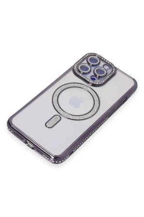HOBİBAHÇEM iPhone 15 Pro Max Uyumlu Kılıf Joke Simli Magneticsafe Kılıf - Derin Mor HB006