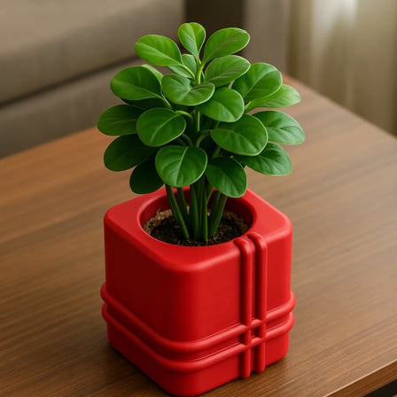 HOBİBAHÇEM 3D Baskı Square Planter - Izgara Desenli Küp Saksı-Kırmızı HB006
