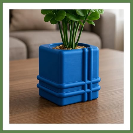 HOBİBAHÇEM 3D Baskı Square Planter - Izgara Desenli Küp Saksı-Mavi HB006