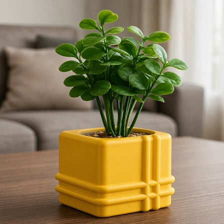 HOBİBAHÇEM 3D Baskı Square Planter - Izgara Desenli Küp Saksı-Sarı HB006