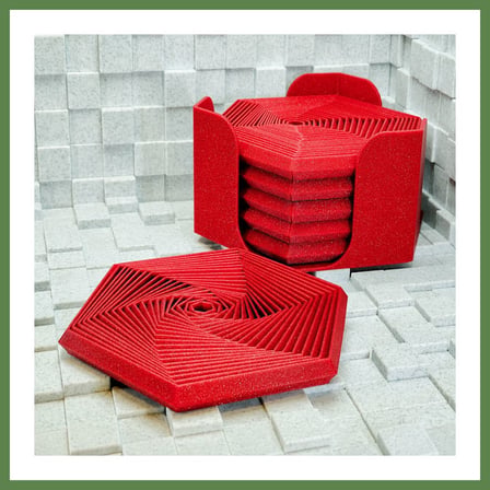 HOBİBAHÇEM 3D Baskı Super Fidget Coaster Seti - Altıgen Desenli Bardak Altlığı ve Tutucu-Kırmızı HB006