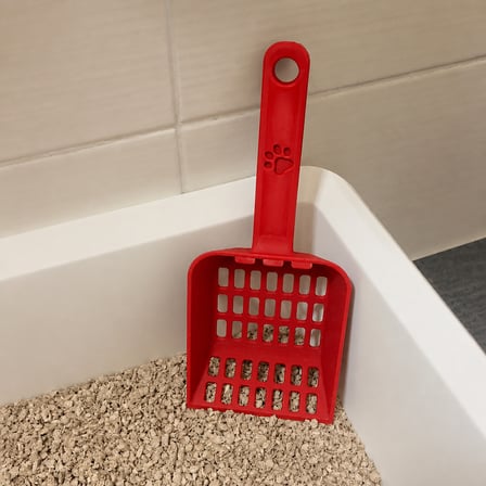 HOBİBAHÇEM 3D Baskı Kedi Kumu Küreği - Geniş Hazneli Eleme Küreği-Kırmızı HB006
