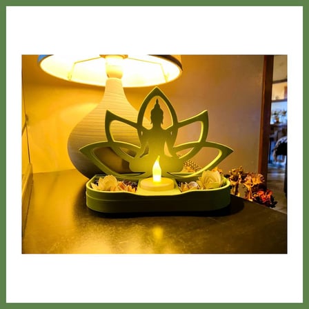 HOBİBAHÇEM 3D Baskı Lotus Buda Mumluk - Dekoratif Tealight Mumluk-Yeşil HB006