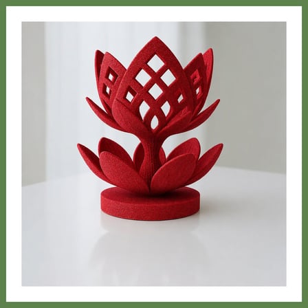 HOBİBAHÇEM 3D Baskı Lotus Çiçeği Mumluk - Dekoratif Tealight Mumluk-Kırmızı HB006