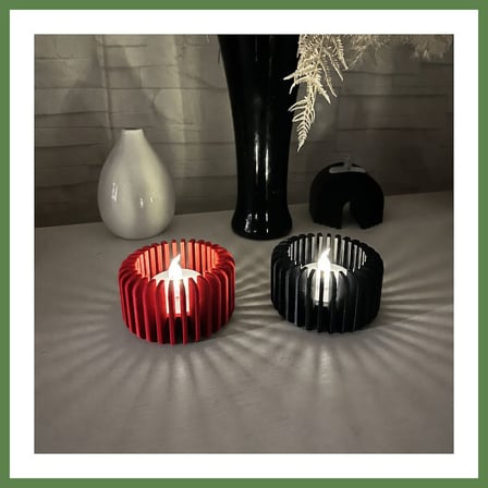 HOBİBAHÇEM 3D Baskı Modern Çizgili Mumluk - Tealight Mumluk (1 Adet)-Kırmızı HB006
