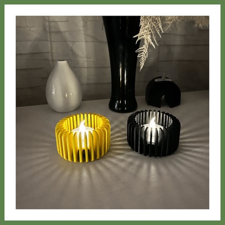 HOBİBAHÇEM 3D Baskı Modern Çizgili Mumluk - Tealight Mumluk (1 Adet)-Sarı HB006