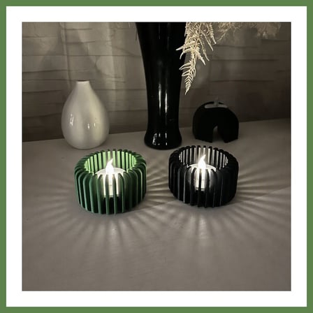 HOBİBAHÇEM 3D Baskı Modern Çizgili Mumluk - Tealight Mumluk (1 Adet)-Yeşil HB006