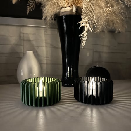 HOBİBAHÇEM 3D Baskı Modern Çizgili Mumluk - Tealight Mumluk (1 Adet)-Yeşil HB006