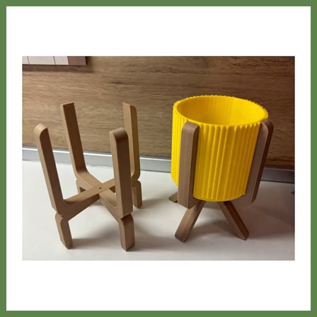 HOBİBAHÇEM 3D Baskı Ayaklı Çizgili Saksı - Bej Standlı Dekoratif Saksı - Sarı HB006