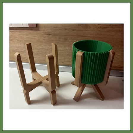 HOBİBAHÇEM 3D Baskı Ayaklı Çizgili Saksı - Bej Standlı Dekoratif Saksı - Yeşil HB006