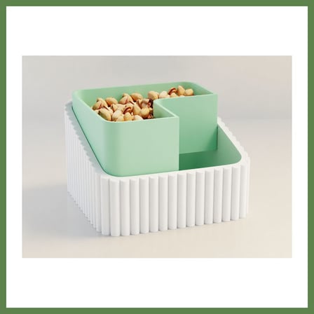 HOBİBAHÇEM 3D Baskı Fıstık Kasesi - Çift Hazneli Kabuk Ayırıcı Sunum Kasesi - Beyaz Mint HB006