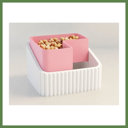 HOBİBAHÇEM 3D Baskı Fıstık Kasesi - Çift Hazneli Kabuk Ayırıcı Sunum Kasesi - Beyaz Pembe HB006