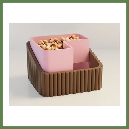 HOBİBAHÇEM 3D Baskı Fıstık Kasesi - Çift Hazneli Kabuk Ayırıcı Sunum Kasesi - Kahverengi Pembe HB006