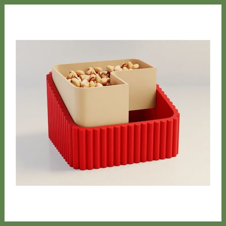 HOBİBAHÇEM 3D Baskı Fıstık Kasesi - Çift Hazneli Kabuk Ayırıcı Sunum Kasesi - Kırmızı Bej HB006