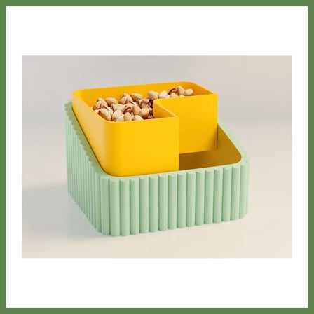 HOBİBAHÇEM 3D Baskı Fıstık Kasesi - Çift Hazneli Kabuk Ayırıcı Sunum Kasesi - Mint Sarı HB006