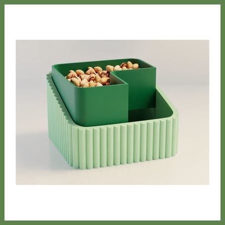 HOBİBAHÇEM 3D Baskı Fıstık Kasesi - Çift Hazneli Kabuk Ayırıcı Sunum Kasesi - Mint Yeşil HB006
