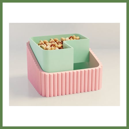 HOBİBAHÇEM 3D Baskı Fıstık Kasesi - Çift Hazneli Kabuk Ayırıcı Sunum Kasesi - Pembe Mint HB006