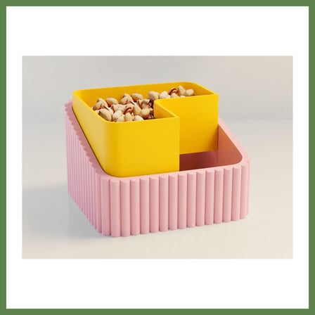 HOBİBAHÇEM 3D Baskı Fıstık Kasesi - Çift Hazneli Kabuk Ayırıcı Sunum Kasesi - Pembe Sarı HB006
