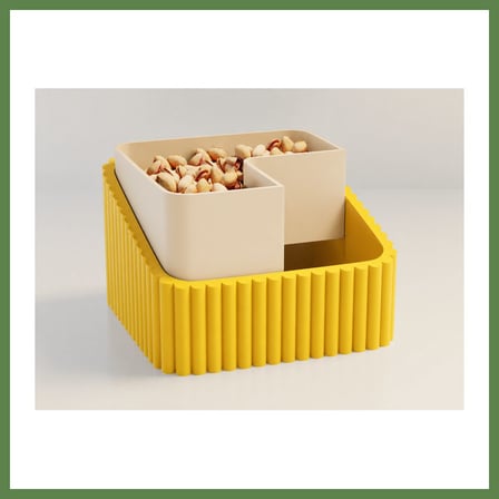 HOBİBAHÇEM 3D Baskı Fıstık Kasesi - Çift Hazneli Kabuk Ayırıcı Sunum Kasesi - Sarı Bej HB006