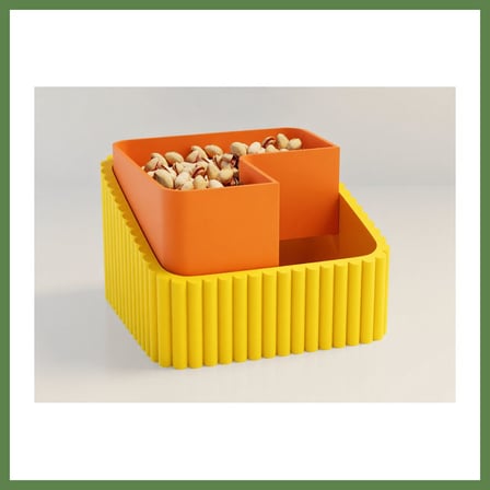 HOBİBAHÇEM 3D Baskı Fıstık Kasesi - Çift Hazneli Kabuk Ayırıcı Sunum Kasesi - Sarı Turuncu HB006