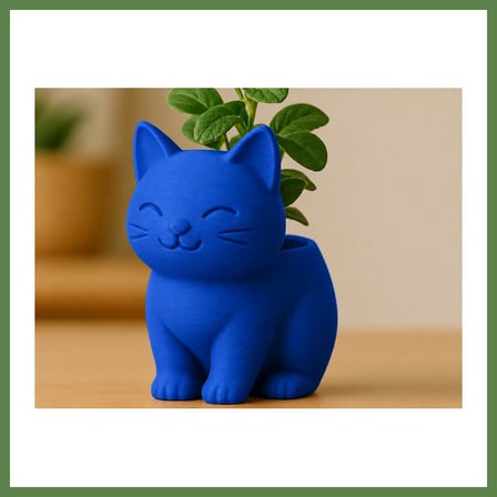 HOBİBAHÇEM 3D Baskı Sevimli Kedi Saksı - Figürlü Sukulent Saksısı-Mavi HB006