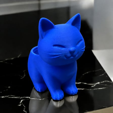 HOBİBAHÇEM 3D Baskı Sevimli Kedi Saksı - Figürlü Sukulent Saksısı-Mavi HB006