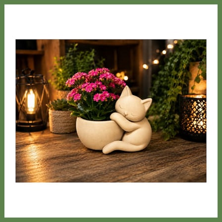 HOBİBAHÇEM 3D Baskı Sarılan Kedi Saksı - Sevimli Dekoratif Saksı - Bej HB006