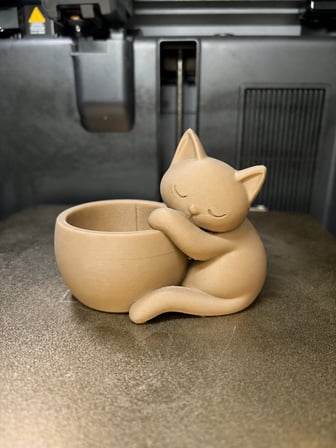 HOBİBAHÇEM 3D Baskı Sarılan Kedi Saksı - Sevimli Dekoratif Saksı - Bej HB006