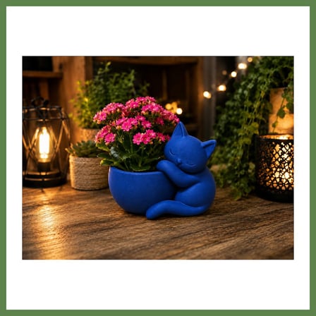 HOBİBAHÇEM 3D Baskı Sarılan Kedi Saksı - Sevimli Dekoratif Saksı - Mavi HB006