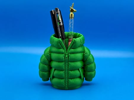 HOBİBAHÇEM 3D Baskı Şişme Mont Kalemlik - Masaüstü Organizer-Yeşil HB006