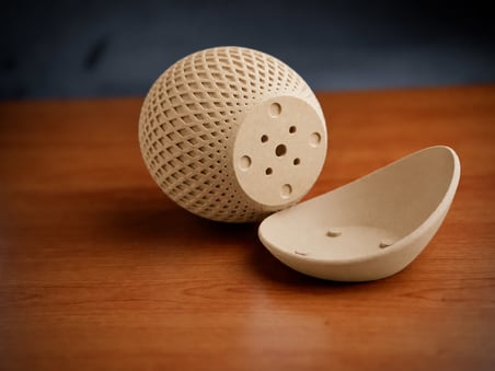 HOBİBAHÇEM 3D Baskı Küre Saksı - Kafes Dokulu İki Parçalı Dekoratif Saksı - Bej-Bej HB006