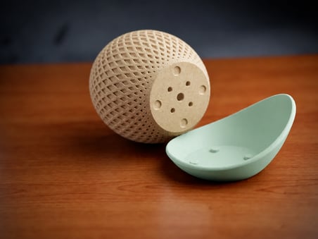 HOBİBAHÇEM 3D Baskı Küre Saksı - Kafes Dokulu İki Parçalı Dekoratif Saksı - Bej-Mint HB006