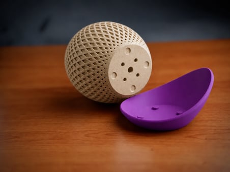HOBİBAHÇEM 3D Baskı Küre Saksı - Kafes Dokulu İki Parçalı Dekoratif Saksı - Bej-Mor HB006