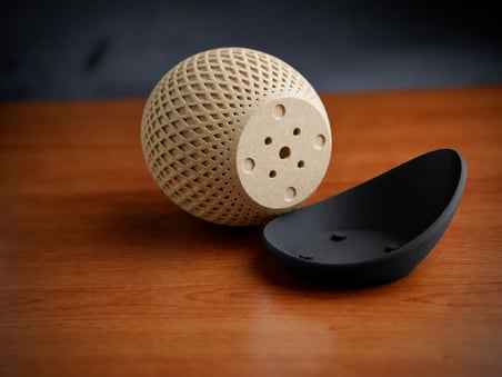 HOBİBAHÇEM 3D Baskı Küre Saksı - Kafes Dokulu İki Parçalı Dekoratif Saksı - Bej-Siyah HB006