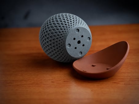 HOBİBAHÇEM 3D Baskı Küre Saksı - Kafes Dokulu İki Parçalı Dekoratif Saksı - Gri-Kahverengi HB006