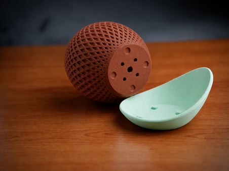 HOBİBAHÇEM 3D Baskı Küre Saksı - Kafes Dokulu İki Parçalı Dekoratif Saksı - Kahverengi-Mint HB006