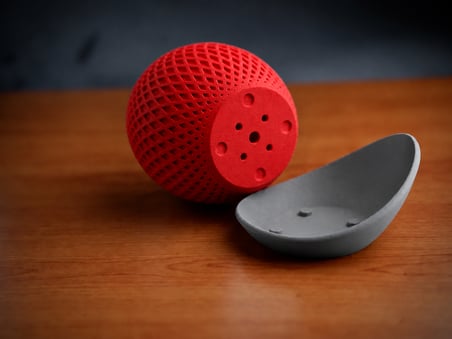 HOBİBAHÇEM 3D Baskı Küre Saksı - Kafes Dokulu İki Parçalı Dekoratif Saksı - Kırmızı-Gri HB006