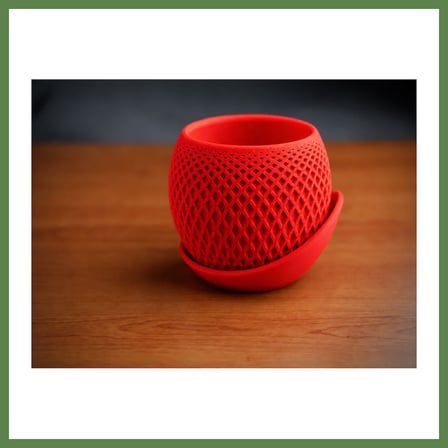 HOBİBAHÇEM 3D Baskı Küre Saksı - Kafes Dokulu İki Parçalı Dekoratif Saksı - Kırmızı-Kırmızı HB006