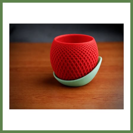 HOBİBAHÇEM 3D Baskı Küre Saksı - Kafes Dokulu İki Parçalı Dekoratif Saksı - Kırmızı-Mint HB006