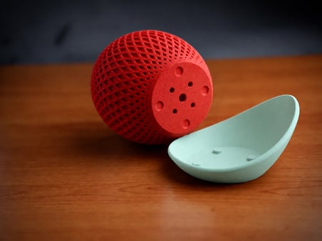 HOBİBAHÇEM 3D Baskı Küre Saksı - Kafes Dokulu İki Parçalı Dekoratif Saksı - Kırmızı-Mint HB006