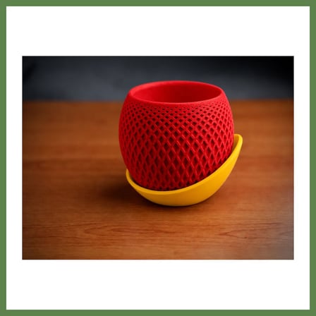 HOBİBAHÇEM 3D Baskı Küre Saksı - Kafes Dokulu İki Parçalı Dekoratif Saksı - Kırmızı-Sarı HB006