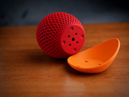 HOBİBAHÇEM 3D Baskı Küre Saksı - Kafes Dokulu İki Parçalı Dekoratif Saksı - Kırmızı-Turuncu HB006