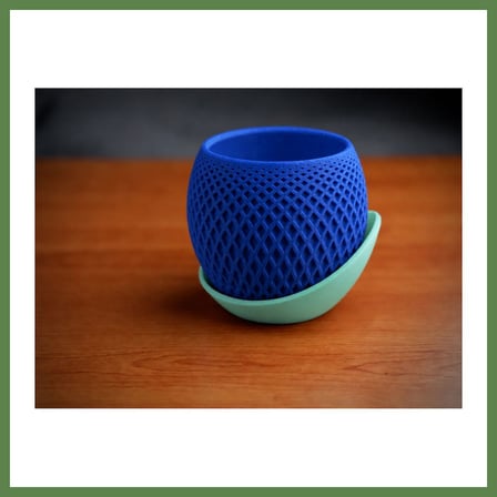 HOBİBAHÇEM 3D Baskı Küre Saksı - Kafes Dokulu İki Parçalı Dekoratif Saksı - Mavi-Mint HB006
