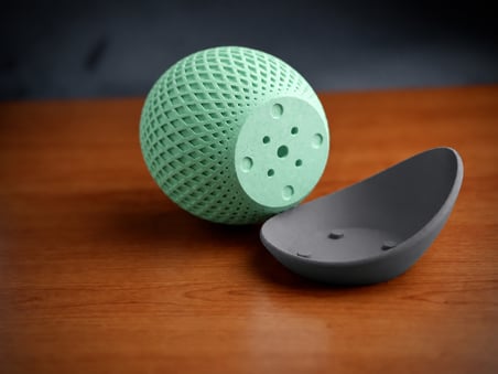 HOBİBAHÇEM 3D Baskı Küre Saksı - Kafes Dokulu İki Parçalı Dekoratif Saksı - Mint-Gri HB006