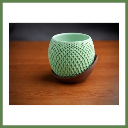 HOBİBAHÇEM 3D Baskı Küre Saksı - Kafes Dokulu İki Parçalı Dekoratif Saksı - Mint-Kahverengi HB006